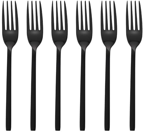 GRÄWE Kuchengabeln 6er Set, Dessertgabeln, kleine Gablen, Spülmaschinengeeignet, Dessertbesteck, Kuchenbesteck, Tortengabel, 6 Personen, Edelstahl, Schwarz, Serie Lissabon