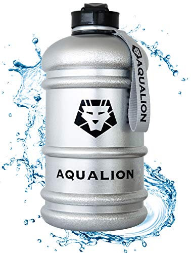 Aqualion Trinkflasche 2L Gym Bottle - Sport Flasche - BPA Frei - 100% Auslaufsicher - Extra Stark - Outdoor - Büro - Fitness - Schwimmen -, silber