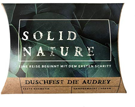 Solidnature DuschFest Die Audrey, Festes Duschgel, Duschbar, Feste Cremedusche, Vegan, Plastikfrei, inklusive einer nachhaltigen Verpackung, 1 er Pack (1 x 120 g)
