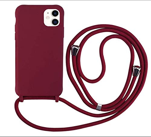 Mevis Schutzhülle kompatibel mit iPhone 11, Schutzhülle aus TPU-Silikon mit Kordel – Rot