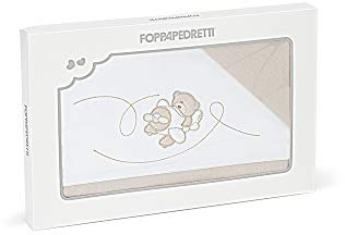 Foppapedretti Completo Lenzuolino Babyfly, 100% cotone, Composto da lenzuolo ricamato (120x80 cm), lenzuolino inferiore ad angoli (120x65 cm) e federa (60x40 cm), Bianco/Beige