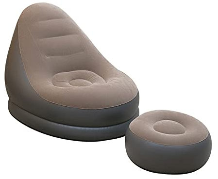 KAISUN Aufblasbarer Loungesessel mit Fußschemel, Aufblasbare Luftmatratze Klappsofa Lazy Sofa, Beflockt, Tragbar Sitzsack,für Den Außenbereich (Dunkelgrau)