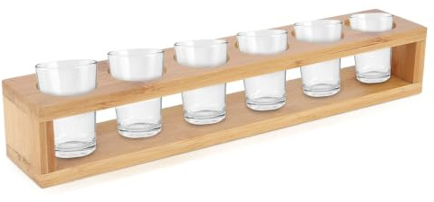 Agatige 6 Shot Glass Tray Holder, Heavy Base Wooden 1oz/30ml Shot Glass Storage Display Wine Cup Serving Tray Organizer Display Bar Accessories for Party Bar Club, Hole: 4cm