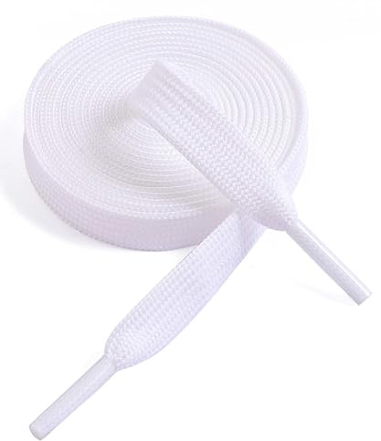 VSUDO Lacets Chaussures Plats 9mm à Tissage Fin en Blanc - Double Tissés Lacets pour Baskets et Chaussures de Sport (1 Paire-Blanc-140cm)