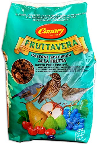 Canary Fruttavera 1 pack da 3kg, mangime per uccelli insettivori e frugivori, pastoncino morbido, pastone per merli, tordi, cesene, maine, sassello, bottaccio, allodole
