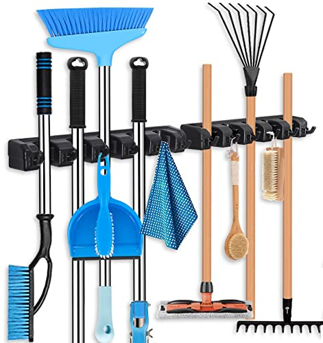 HYRIXDIRECT Besenhalter, Wandhalterung, Besen-Organizer, Mopp-Halter, Aufhänger, Gartenwerkzeug-Organizer, Aufbewahrungsregal, Garage, Waschküche, Organisationen und Aufbewahrung mit Haken,