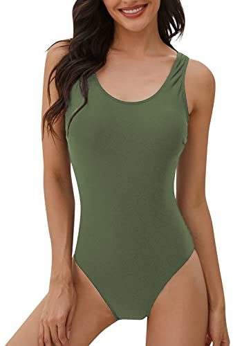 heekpek Costumi da Bagno Donna Sexy Tinta Unita Monokini Costume Trikini Gradient Sportivo Bikini Brasiliana Push up Un Pezzo Costumi Interi con Tracolla Incrociata, Verde, XXL