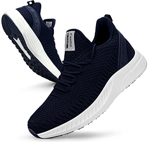 Feethit Unisex sneakers herr dam löparskor sportskor sneakers halkfria gummisulor lätta och ventilerande för promenader löpning jogging sport, blå, 39 EU