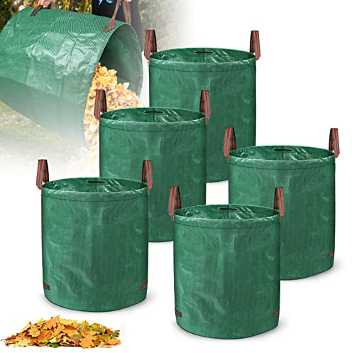 LARS360 5X Gartensack Laubsack Gartenabfallsack Laubsack 272L mit Griffe Grünschnittsäcke faltbar Reißfest Anti-UV Wasserdicht Abfallsack für Gartenabfälle