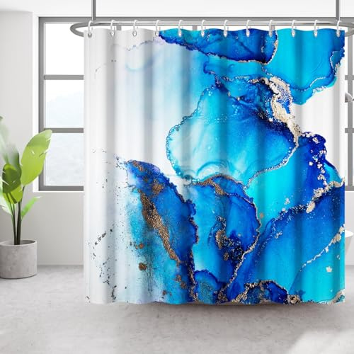 Bovlleetd Rideau de douche Marbre Bleu 152 x 183 cm Marbre Bleu Moderne Design Abstrait Côte Plage Rideau de Douche Décor Imperméable Lavable en Polyester Rideaux de Salle de Bains avec 10 Crochets