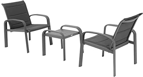 Hespéride - Salon de Jardin Duo Elyn - 2 Places - Aluminium Anti-Rouille et Texaline - Anthracite, Graphite - Pieds Ajustables - Table Basse Inclus pour Terrasse, Balcon