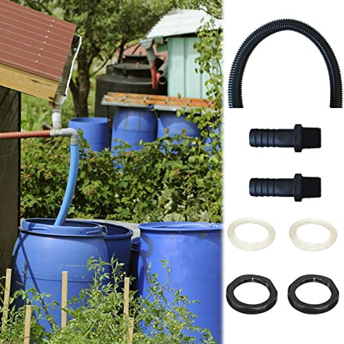 Regentonnen Verbindungsset inkl. 25 mm Verbindungsschlauch und 2 Schlauchstutzen mit Kontermutter Regentonnenverbindung für Regentonne Wassertanks Wassertonnen Zisternen (A 50cm Anschlussschlauch)
