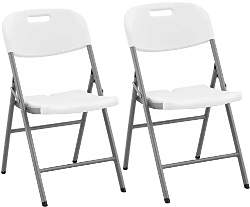 GOVITA - Set 2 Sedie Pieghevoli Salvaspazio in Plastica e Metallo | Sedie da Giardino Richiudibili Resistenti Fino a 157,5 kg | Comode e Leggere per Interni ed Esterni