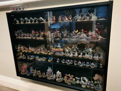 Display Wall Cabinet Glass Models Vitrine Collectors Storage Box Modern Sliding Cupboard Doors Black Mounted PB Wood Tier Shelves Unit