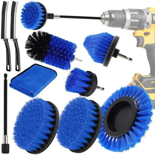 ENCOUN Bürstenaufsatz Bohrmaschine Set, 10 Stück Bürstenaufsatz Akkuschrauber, Spaltreinigungsbürste, Drill Brush Set, Bohrbürste Reinigungsbürste für Küche, Badwanne, Fliesen, Bodenbelag, Auto