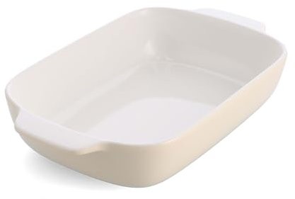 KitchenAid Stoneware Backform Rechteckig Keramik Antihaftbeschichtung mit Bambusdeckel, 32 cm/3,8L, PFAS-Frei, Langlebig, Platzsparend, Backofenfest bis 260°C, Spülmaschinenfest, Mandel Crème