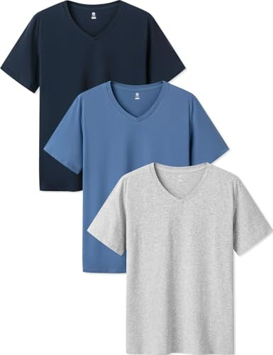 LAPASA Camisetas Hombre Algodón Pack 3 Manga Corta Cuello Redondo/V M05/M06 | Camisetas interiores de algodón ELS con 95% algodón, 5% elastano, suaves, transpirables y cómodas para uso diario.