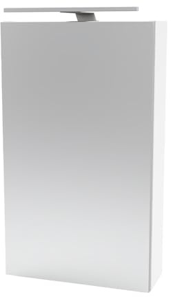 FACKELMANN SCENO Spiegelschrank mit LED-Beleuchtung – Alibertschrank für Bad und Gäste-WC (40 x 68 x 15,3 cm) – SBC Badschrank mit Spiegel in Weiß – Tür rechts