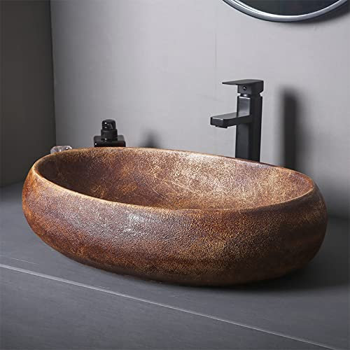 Vintage-Keramik-Waschbecken, oval über der Theke, künstlerische Spüle mit schwarzem Wasserhahn, Pop-Up-Ablauf, Badezimmer-Porzellan-Kunst-Waschbecken for Bar, Toilette, Garderobe