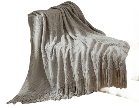 MdybF Dicke Decke Strickdecke Feste Farbgeprägte Decke Dekorative Decken Für Sofa Bettwurf-Cl Hellgrau-127X172Cm