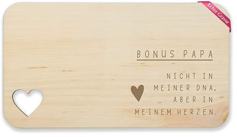 Shirtracer Frühstücksbrettchen Holz Herz - Frühstücksbrett - Bonus Papa Geschenk Stiefpapa Geschenkidee Stiefvater Geburtstag Weihnachten - 22,5x12,5 - Holz - geschenke für papas. vater papas