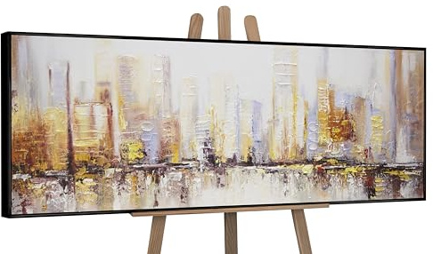 YS-Art Quadri d'arte astratta astrazione II colori chiari Pittura acrilica su tela Dipinto a mano moderno Immagini con cornice 180x60 cm