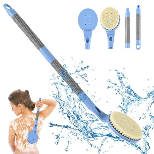 Rückenbürste Dusche, 55cm Abnehmbar Körperbürste, Sanftes Peeling, leicht zu reinigen und stimuliert die Durchblutung, für nasses oder trockenbürste（Blau）
