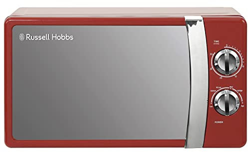Russell Hobbs RHMM701R - Microondas manual de 17 litros y 700 W, 5 niveles de potencia, aviso acústico y temporizador, función de descongelación, limpieza sencilla, rojo