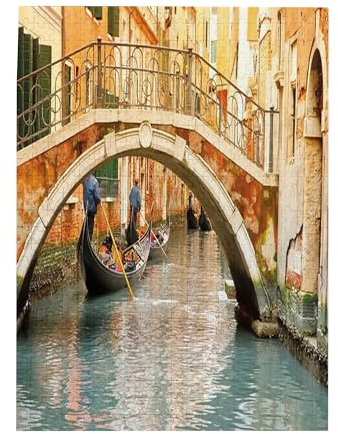 Koxitip Venice Print,Wooden Picture Puzzle for Adults,Bridge and Traditional of Famous Touristic City,High Resolution, Matte Finish,Smooth Edging,Orange Blue Plastic Box 500PCS