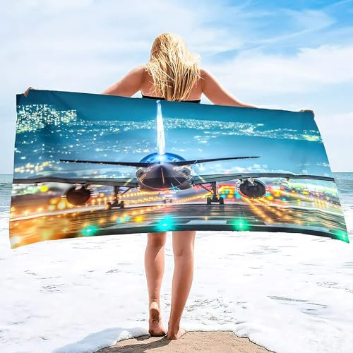 okoikfc 3D Strandtuch 200x200 cm Flugzeug Badetuch Groß Flugzeug Microfaser Handtücher Weich Schnell Trocknen Strandhandtuch Herren Frauen Badetücher, Strandtücher Strandlaken Handtuch A1379
