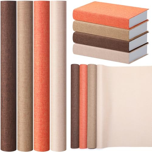 SmoothNovelty 4 Pcs Book Cloth Bookcover Fabric Surface with Paper Backed Book Binding Cloth Fabric Book Cover for Scrapbooking Album DIY Craft Supplies Home, 4 Colors(Earth Color,40 x 16 Inches)