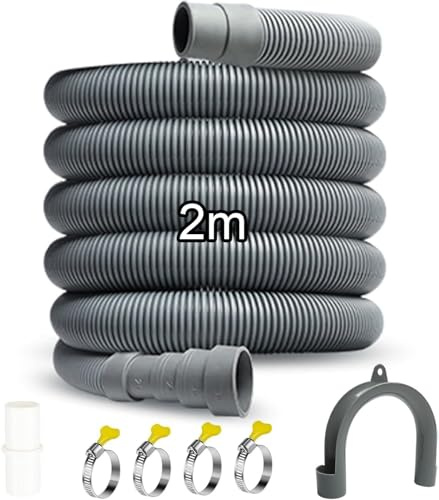 Storystore Washing Machine Drain Hose 2m, Universal Drain Hose Extension Kit with Connector Clip Clamp, Washing Machine Waste Pipe Extension for Washing Machine Dishwasher