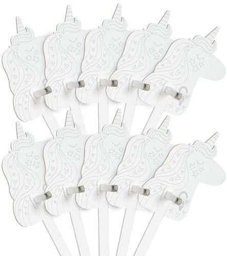 FOLDZILLA Steckenpferde 10er Set aus Pappe 115 x 40 x 25 cm Hobbyhorse Stockpferde - Einhorn Regenbogen Ausmalen