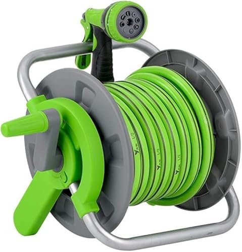 LULUMAIC Portable Garden Hose Reel with 15M Hose Kit, for Car Washing, Flowers and Plants Watering,Professional Garden Hose Reel Free Standing