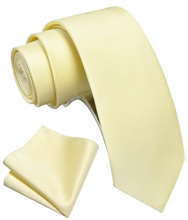 Gusleson Light Yellow Tie for Men Solid Formal 6cm Slim Skinny Necktie and Handkerchief Set For Wedding (UK0754-52)