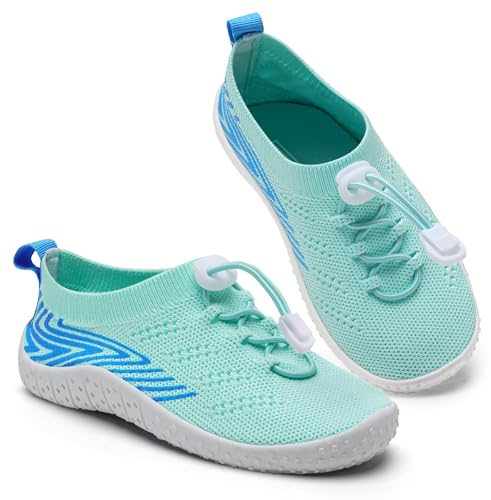 WateLves Wasserschuhe Kinder Schwimmschuhe Jungen BarfußSchuhe Schnell Trocknend Strandschuhe Wassersports rutschfest(Türkis 22EU)