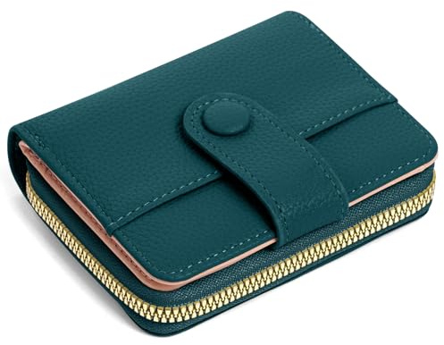 Adiwo Porte Monnaie Femmes, Femme Cuir Porte, avec Plusieurs Compartiments, Monnaie Femme Fermeture Eclaire, Protection RFID, Porte Carte Bancaire avec Fenêtre pour Carte D'identité(Vert Foncé)