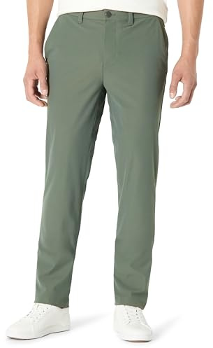 Amazon Essentials Pantalones Elásticos y Ajustados, Ideales para Viajar Hombre, Verde Oscuro, 34W / 30L