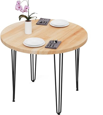 LAMO Manufaktur Esstisch rund 90 cm | Wohnzimmertisch Holz, Runder Tisch | Holztisch für Küche, Esszimmer| Stärke: 40mm, Farbe: Natur, Beine: Schwarz