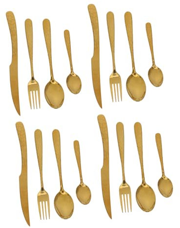 Cabilock 4ensembles Couverts Pour Steak Fourchettes Et Cuillères Acier Inoxydable Martelé Ustensiles De Cuisine Pour Salade Style Occidental