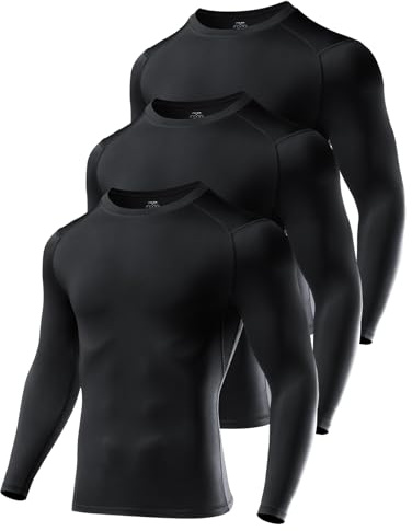 Niksa 3 Packs Long Sleeve T Shirt Men's Muscle Fit T-Shirt Compression Breathable Slim Tops for Gym Work Running Sports Cycling Active Wear Base Layers Mesh Quick-Drying Clothing,Black,M