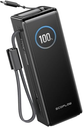 EcoFlow Powerbank 25000mAh 170W mit 100W Integrierte Einziehbare Kabel, 100W USB C Laptop Powerbank Tragbares Ladegerät für iPhone 17/16/15 Series, MacBook, Samsung, Schwarz