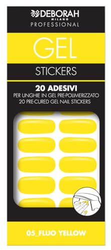 Deborah Milano - Smalto Gel Adesivo per Unghie, Stickers in smalto Gel da polimerizzare in Lampada UV Led, Long Lasting, 20 Adesivi, Colore 05 Fluo Yellow