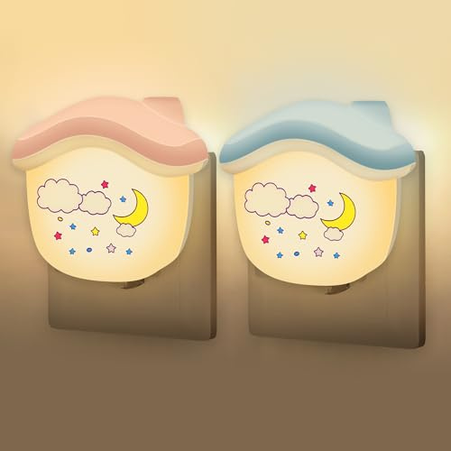 Annmore Luz Nocturna Bebé de Enchufe, Lote de 2, Rosa/Azul | Sensor Crepuscular, Lámpara Noche, Decoración
