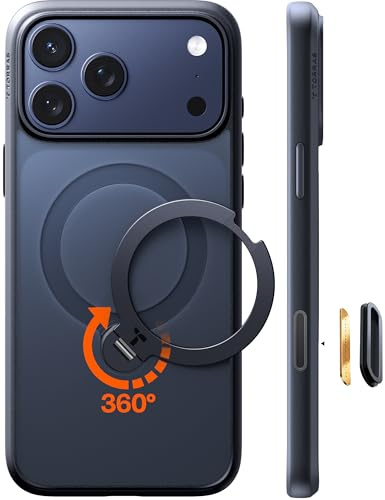 TORRAS Q3 Spin für iPhone 17 Pro Hülle 360° für MagSafe Ständer, Schwarz | 360°-Standring,18N für MagSafe,3,66 m Militär-Fallschutz, Kamera- & Tastenschutz, Premium-Haptik für Business & Entertainment