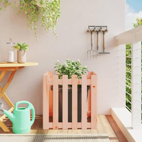 HaoChrymec Pflanzkübel Lattenzaun-Design, Douglasienholz Material, Ideal for Pflanzen, Hochbeete für Garten, Balkon Pflanzkasten Balkon, Natural Wood, 60x60x60 cm