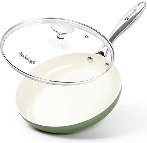 MICHELANGELO 20cm Ceramic Frying Pan, Non Stick Pan with Lid for Induction