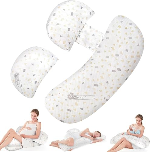 Pregnancy Pillow for Sleeping,Maternity Pillow for Pregnant Women, Maternity & Body Pillows, Pregnancy Pillow Support for Back, Hips, Legs, Detachable and Adjustable Double Wedge with Pillow-White