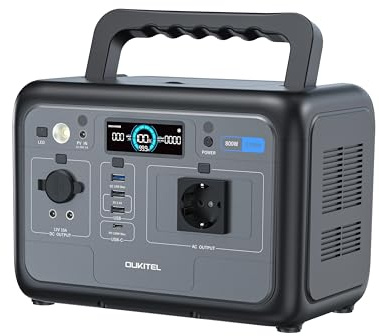 OUKITEL Generatore solare 800 W 512 Wh P800, alimentazione con 2 uscite CA da 2400 W, potenza di picco 1600 W, batteria LiFePO4 da 500 W, ricarica rapida per emergenze