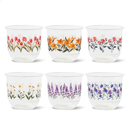 TOSSWARE NATURAL 12oz Arc - Floral Fantasy - Plant Based 98mm Cups - Plastic Alternative for Parties, Bachelorettes, Weddings - Recyclable Theme Cold Cups - Set of 24